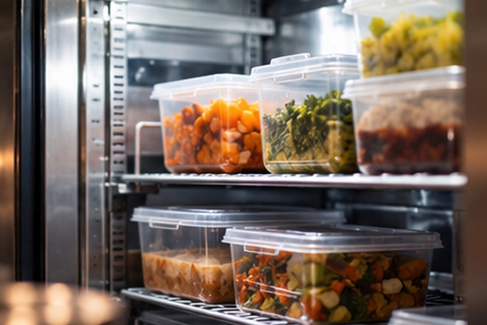 Frigorifero professionale con contenitori alimentari organizzati